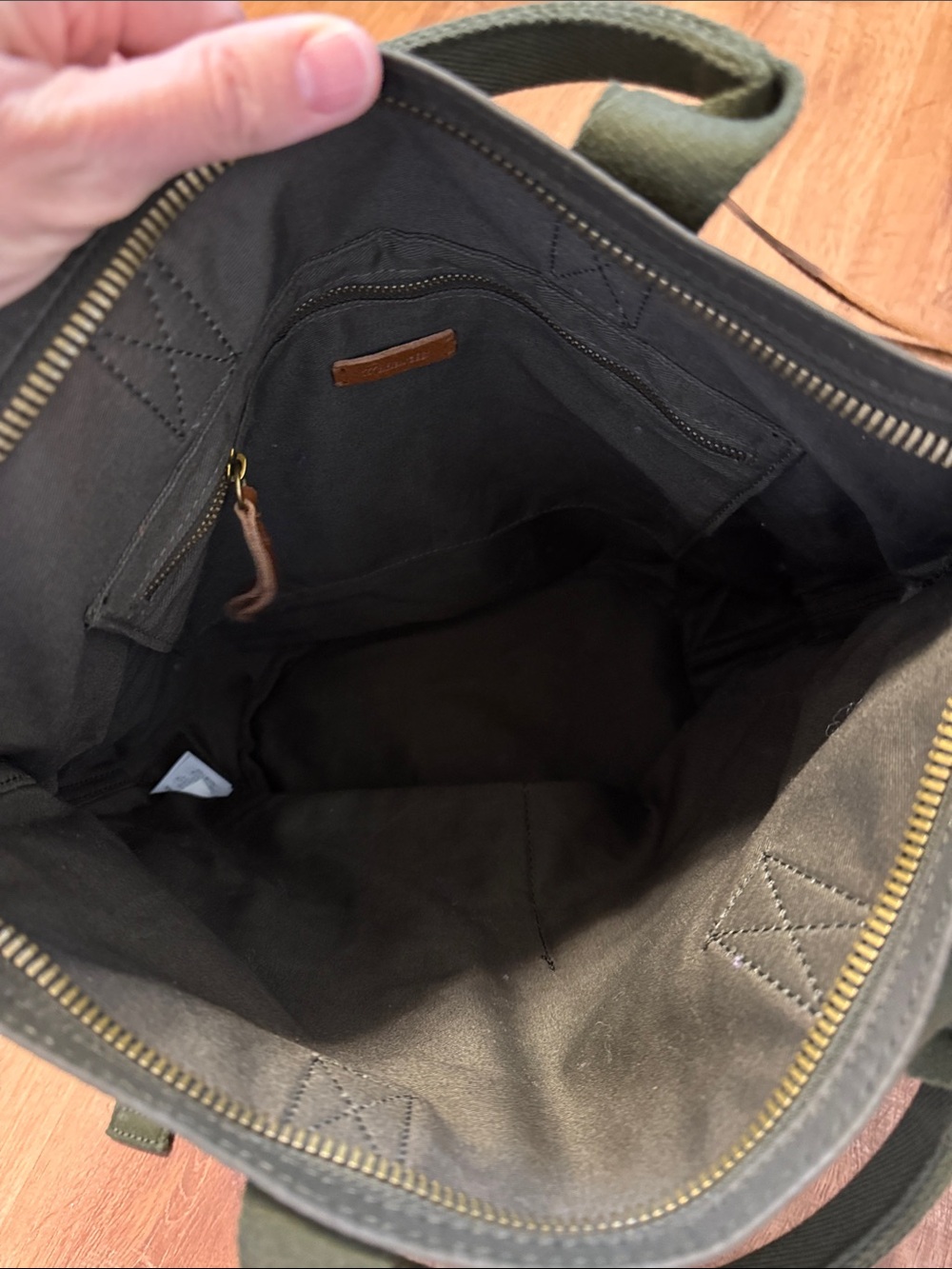 Madewell Olive Canvas Tote with Leather Logo Patch - Picture 4 of 8